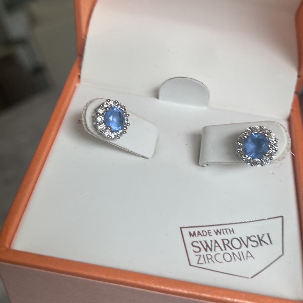 Kiera Couture Blue and Clear Swarovski CZ Studs - Picture 6 of 7